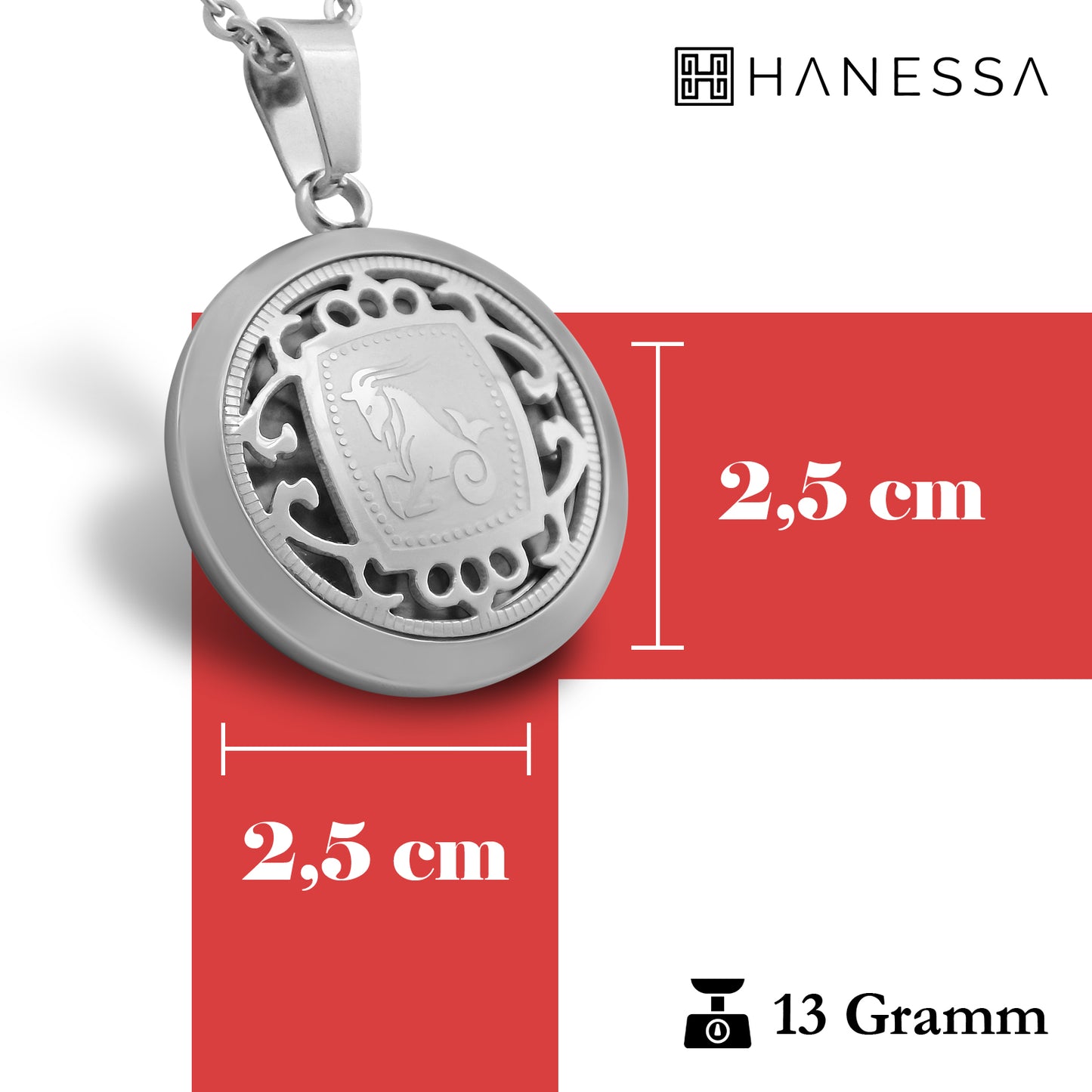 Hanessa Personalisierte Kette mit Gravur Edelstahl 50 cm mit Anhänger Sternzeichen Stier in silber - Personalisierte Halskette für Männer und Frauen - Personalisierter Schmuck Damen Herren