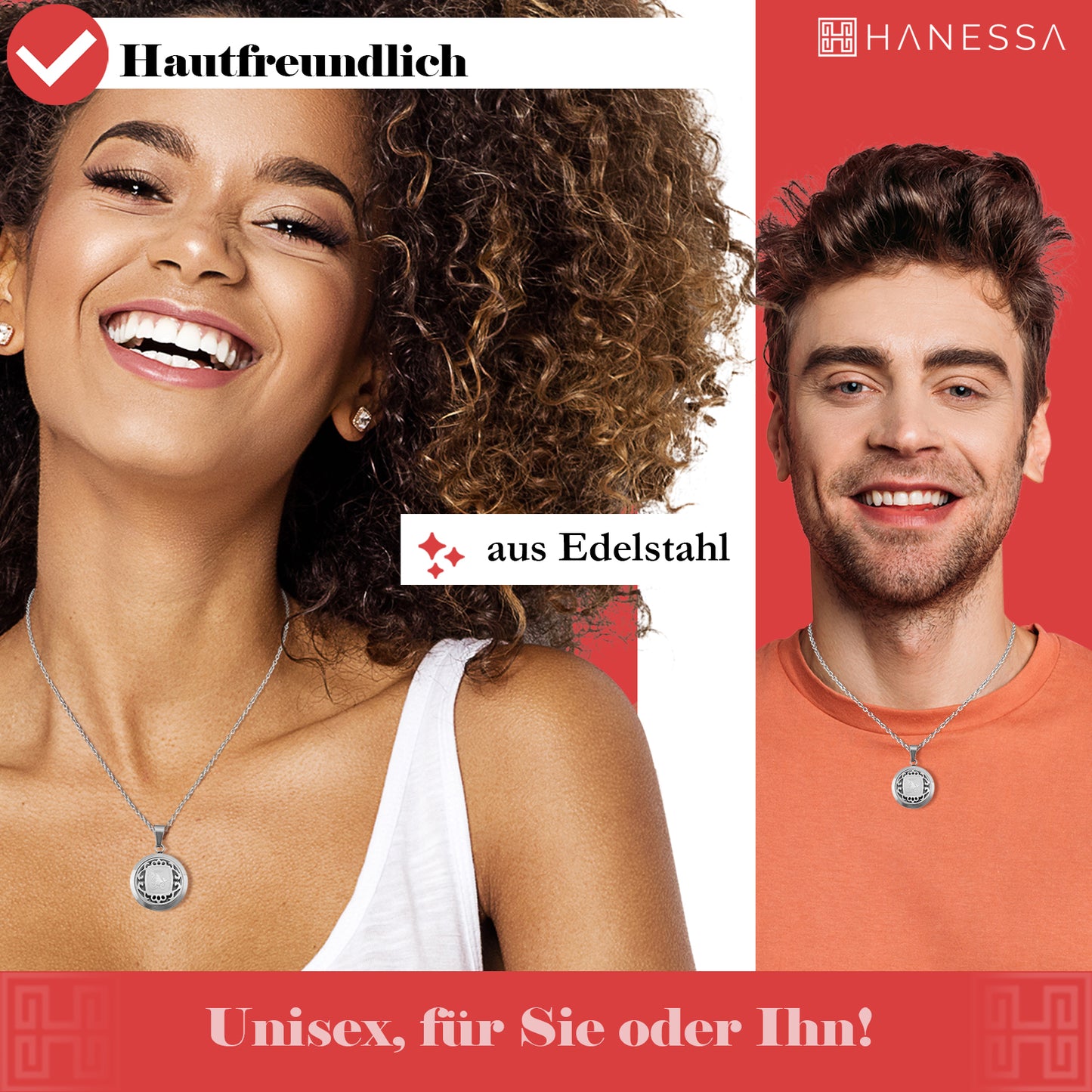 Hanessa Personalisierte Kette mit Gravur Edelstahl 50 cm mit Anhänger Sternzeichen Stier in silber - Personalisierte Halskette für Männer und Frauen - Personalisierter Schmuck Damen Herren