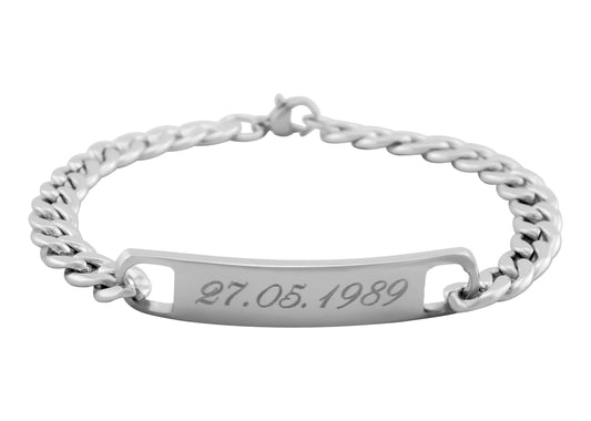 Personalisiertes Armband mit Gravur für Männer und Frauen Edelstahl silber Länge 18 cm