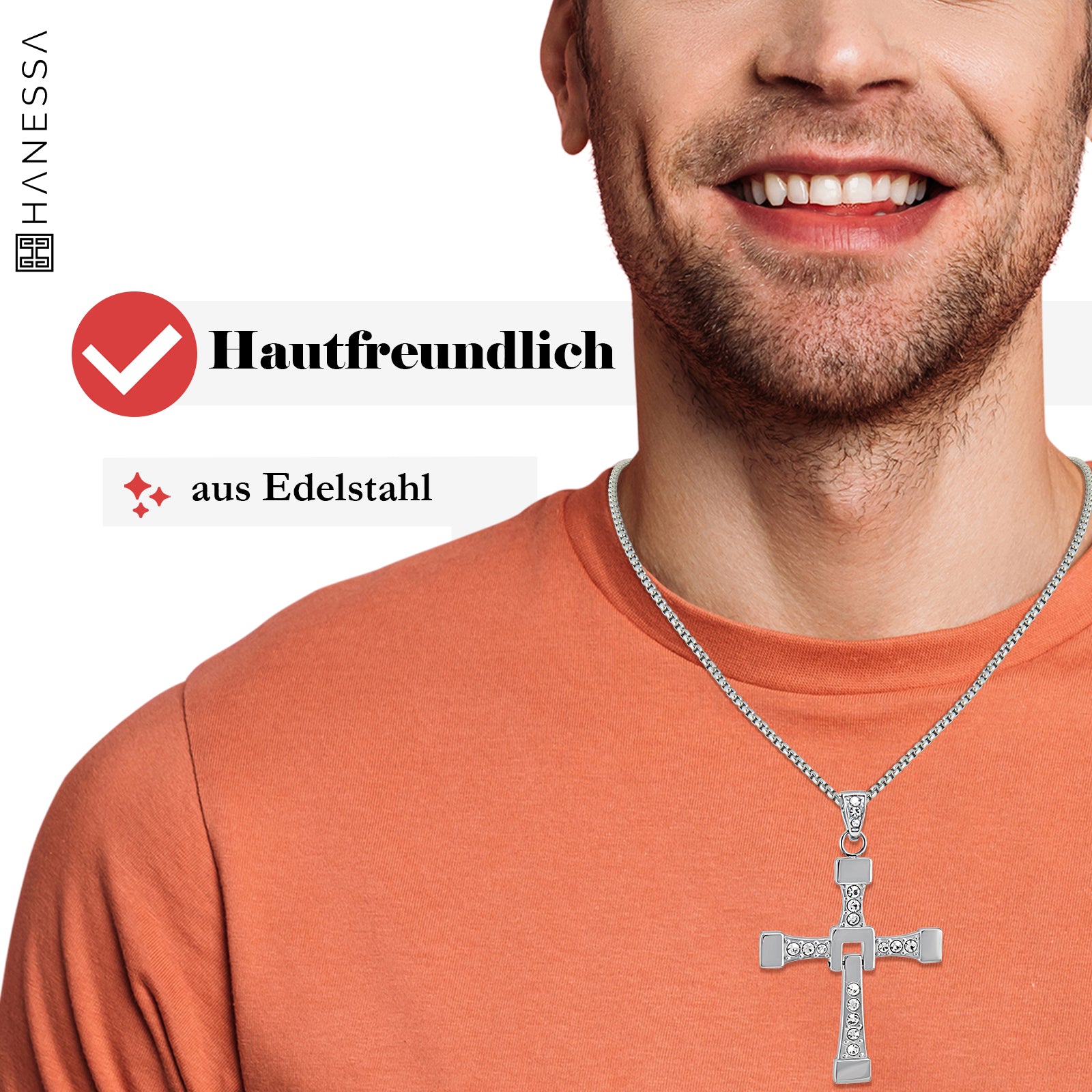 Hanessa-Schmuck Personalisierte Edelstahl Vin Stra – mit Diesel Kreuz-Anhänger und Kette