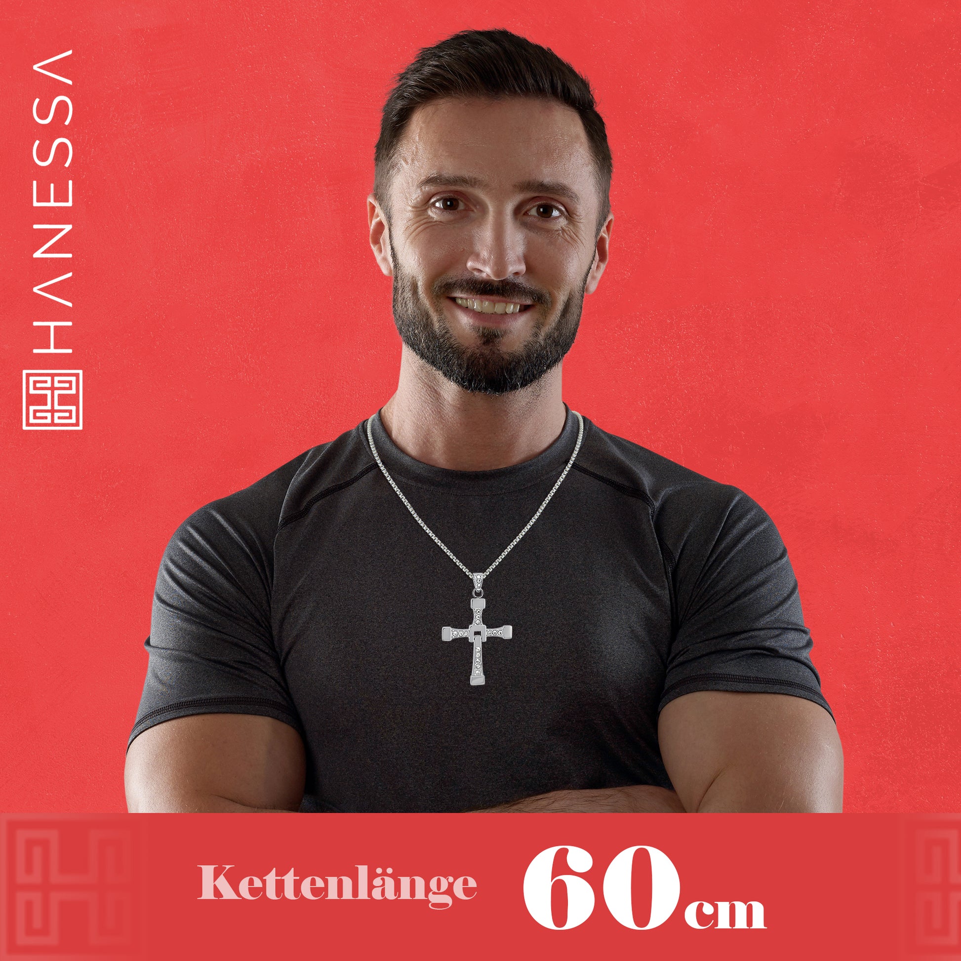 Personalisierte Vin Diesel Kette Edelstahl mit Kreuz-Anhänger und Stra –  Hanessa-Schmuck