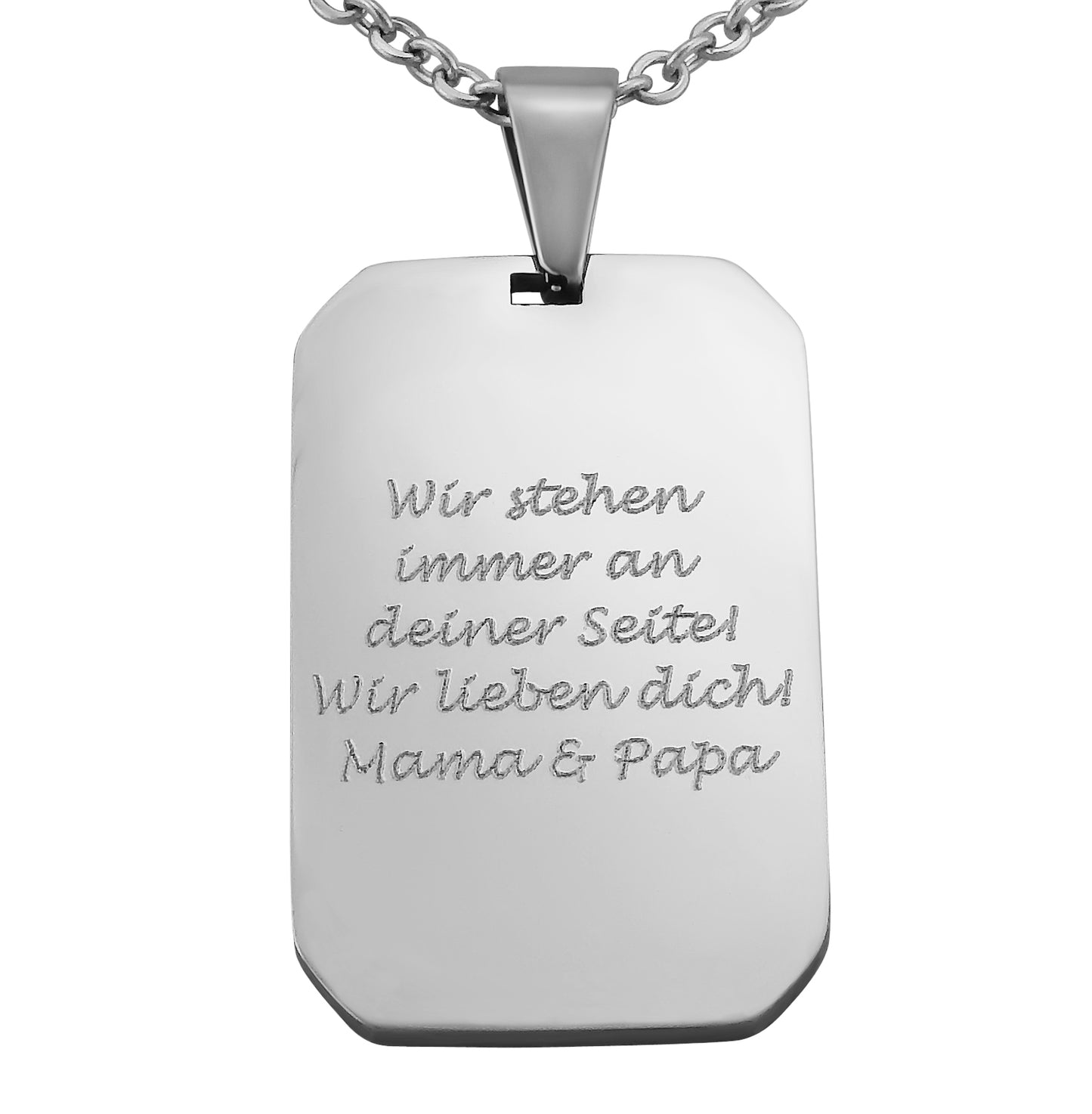 Personalisierte Kette mit Gravur Edelstahl 50 cm mit Anhänger Dog Tag Erkennungsmarke in silber