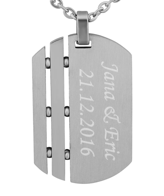 Personalisierte Kette mit Gravur Edelstahl 50 cm mit Anhänger Dog Tag Erkennungsmarke in silber