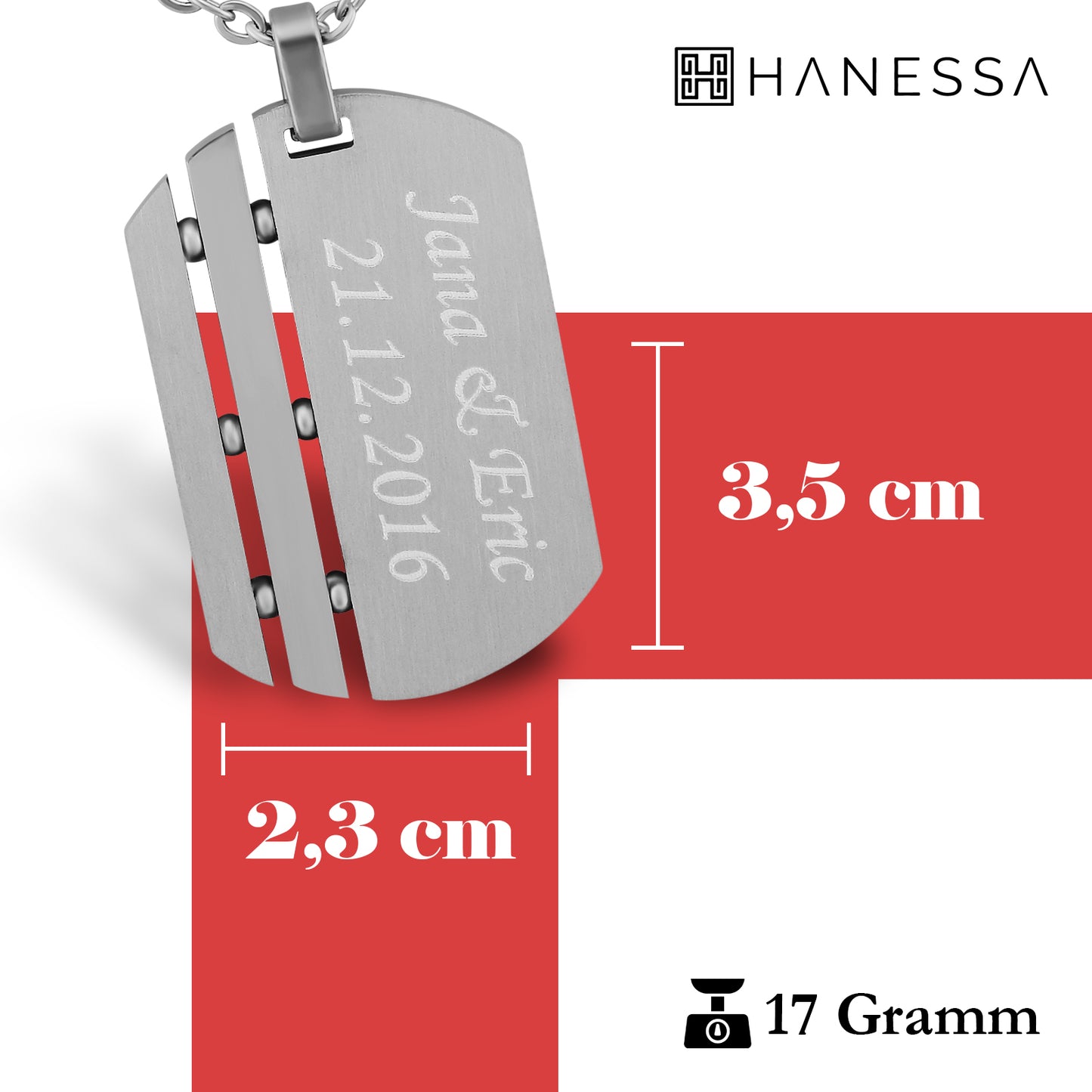 Personalisierte Kette mit Gravur Edelstahl 50 cm mit Anhänger Dog Tag Erkennungsmarke in silber