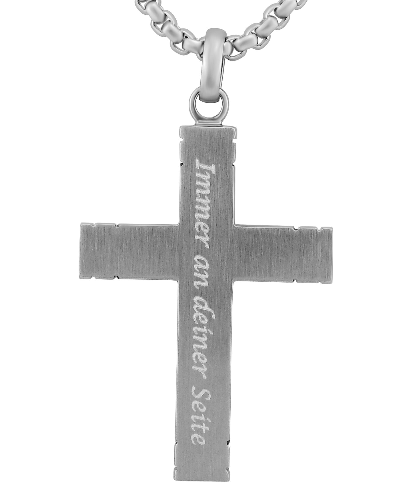 Personalisierte Kette mit Gravur Edelstahl 60 cm mit Anhänger Kreuz Holz in silber