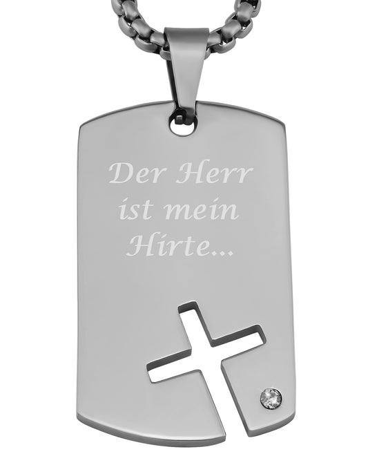 Hanessa Personalisierte Kette mit Gravur Edelstahl 60 cm mit Anhänger Dog Tag Kreuz in silber - Personalisierte Halskette für Männer und Frauen - Personalisierter Schmuck Damen Herren