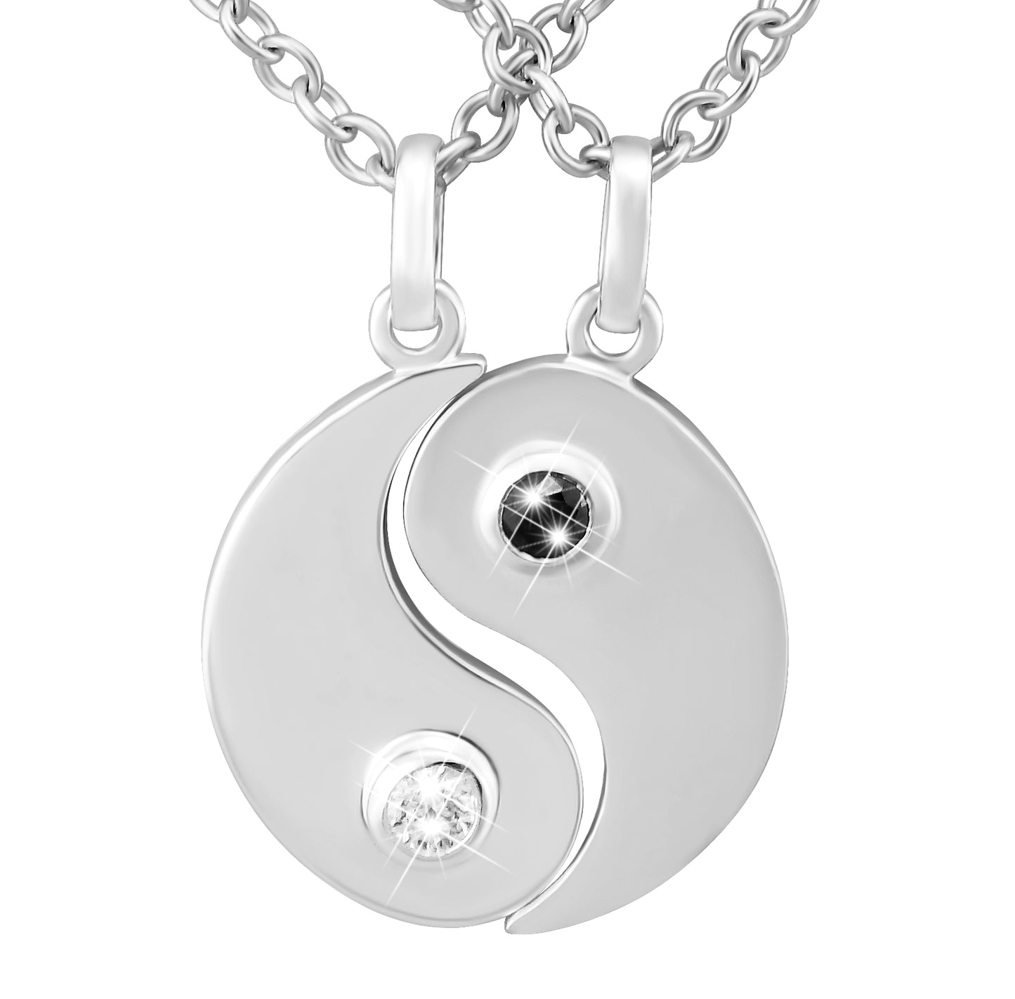 Hanessa 2 Stück Personalisierte Kette mit Gravur 925 Sterling Silber 47 cm mit Anhänger Yin Yang in silber - Personalisierte Geschenke für Damen Herren Freundin Freund - Partner Halskette Sie Ihn