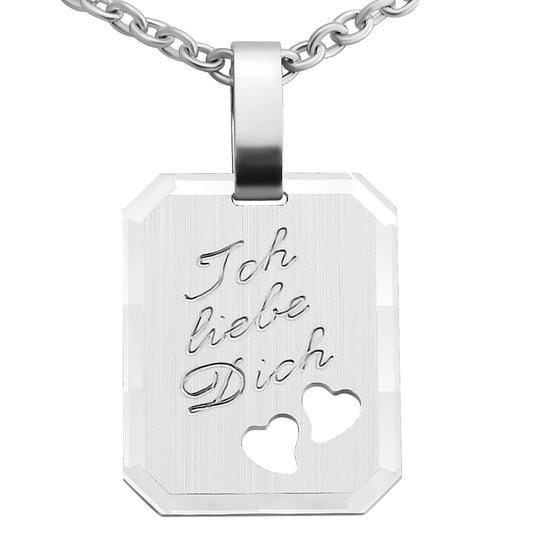 Hanessa 925 Sterling Silber Kette mit Gravur 42 + 3 cm mit Anhänger "Ich liebe Dich" Herz in silber - Personalisierte Halskette Damen Silberkette Schmuck - Geschenke personalisiert