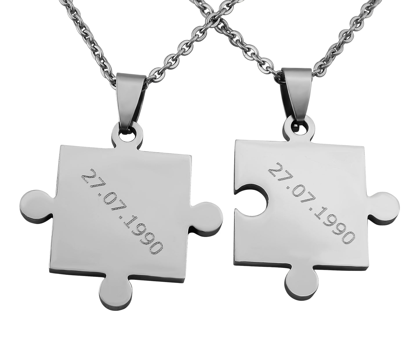 Hanessa 2 Stück Personalisierte Kette mit Gravur Edelstahl 50 cm mit Anhänger Puzzle Teil in silber - Personalisierte Geschenke für Damen Herren Freundin Freund - Partner Halskette für Sie und Ihn