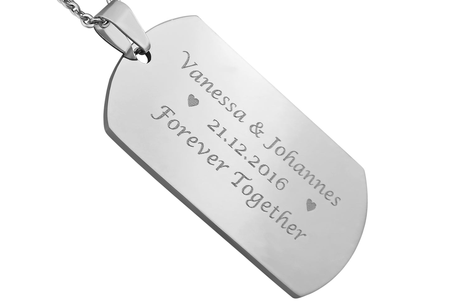 Personalisierte Kette mit Gravur Edelstahl 50 cm mit Anhänger Dog Tag einseitig oder beidseitig in silber - Personalisierte Halskette für Männer Frauen - Personalisierter Schmuck Damen Herren