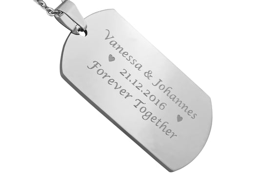 Personalisierte Kette mit Gravur Edelstahl 50 cm mit Anhänger Dog Tag einseitig oder beidseitig in silber - Personalisierte Halskette für Männer Frauen - Personalisierter Schmuck Damen Herren