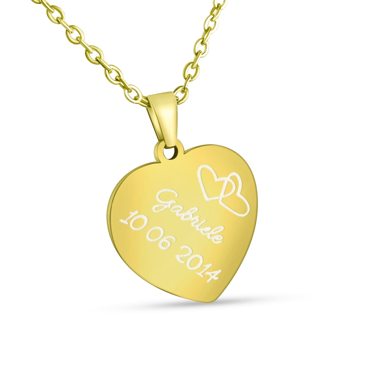 Hanessa Personalisierte Kette mit Gravur Edelstahl 50 cm mit Anhänger Herz in gold - Personalisierte Halskette für Frauen - Personalisierter Schmuck Damen Kettenanhänger