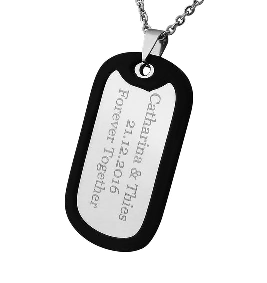 Hanessa Personalisierte Kette mit Gravur Edelstahl 50 cm mit Anhänger Dog Tag Erkennungsmarke in silber - Personalisierte Halskette für Männer und Frauen - Personalisierter Schmuck Damen Herren