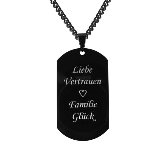 Hanessa Personalisierte Kette mit Gravur Edelstahl 57 cm mit Anhänger Dog Tag in schwarz - Personalisierte Halskette für Männer und Frauen - Personalisierter Schmuck Damen Herren