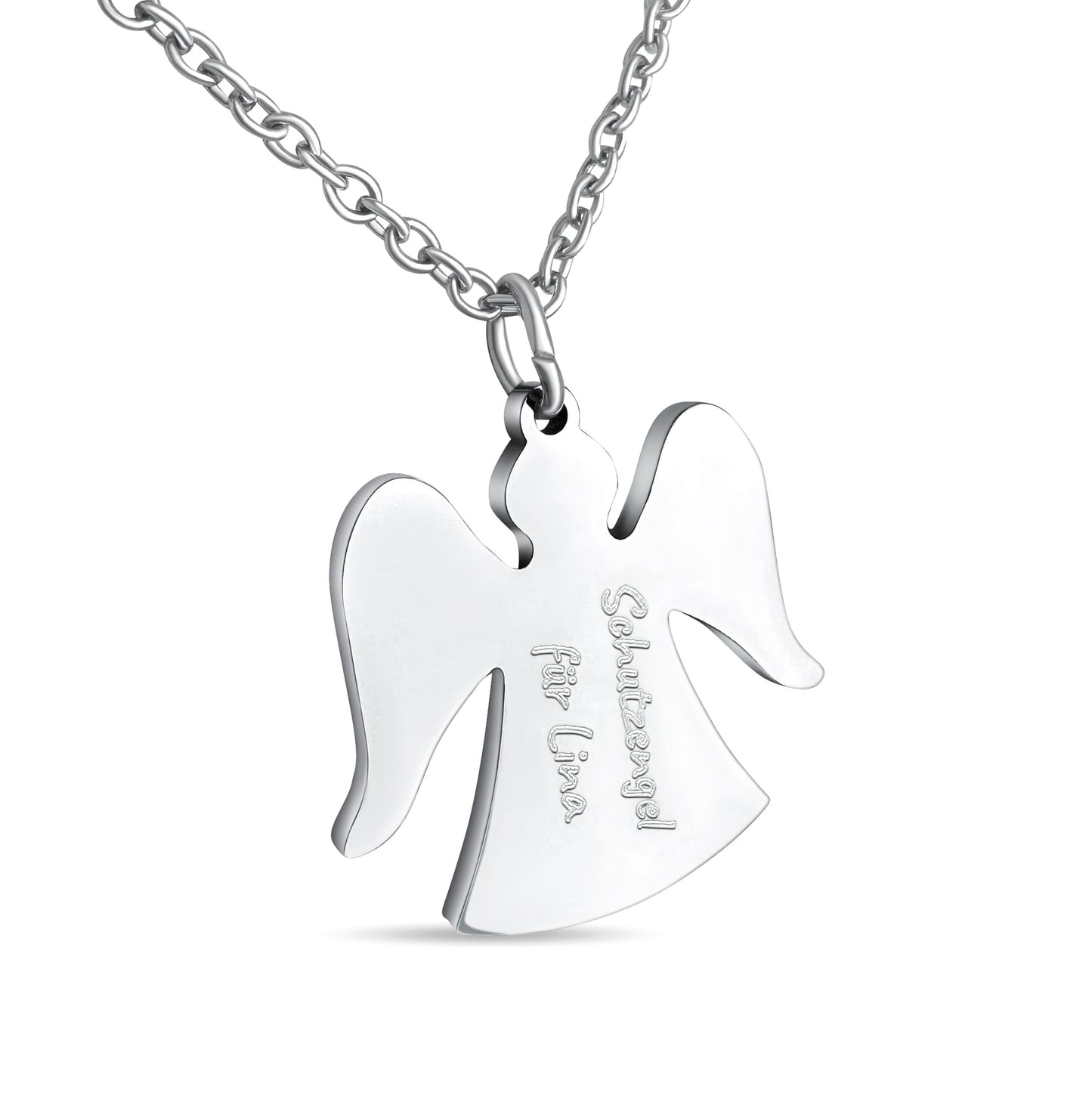 Hanessa Personalisierte Kette mit Gravur Edelstahl 50 cm mit Anhänger Schutzengel Engel in silber - Personalisierte Geschenke für Kinder und Erwachsene - Halskette Damen Herren Mädchen Jungen